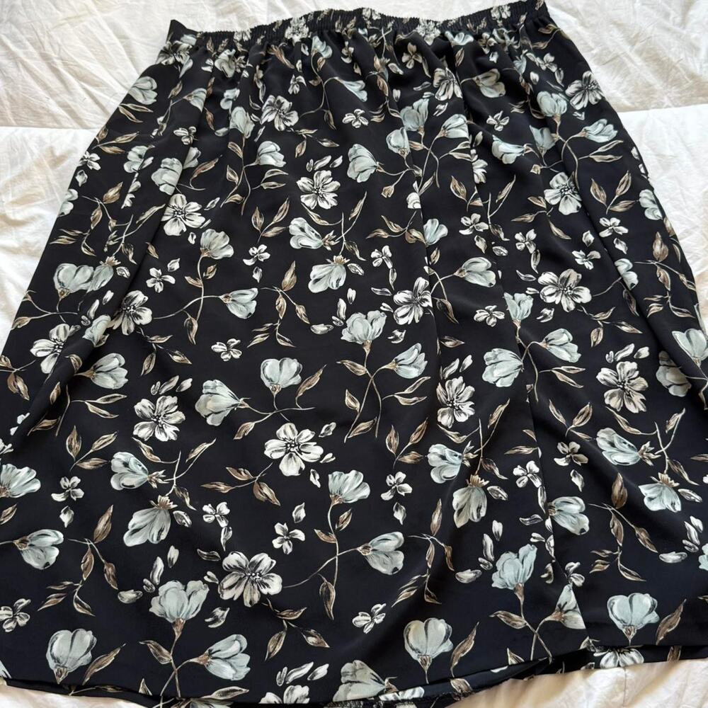 Vintage 90s black floral midi skirt size 26 elastic dark cottagecore romantic - Picture 6 of 8
